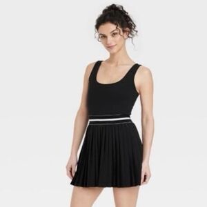 all in motion Black Pleated Mini Dress with White Waistband